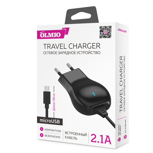 СЗУ OLMIO USB, 2.4A, Smart IC +microUSB кабель фото 